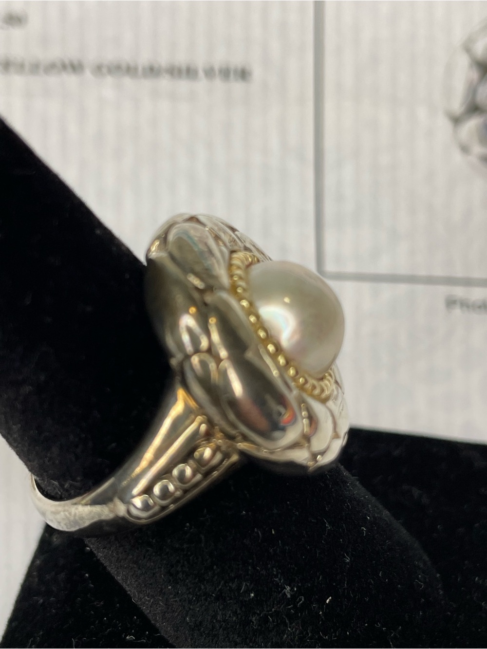 EFFY  18K Gold & Sterling Silver Mabe Pearl Women's Statement Ring Size 7.5 - Picture 5 of 7
